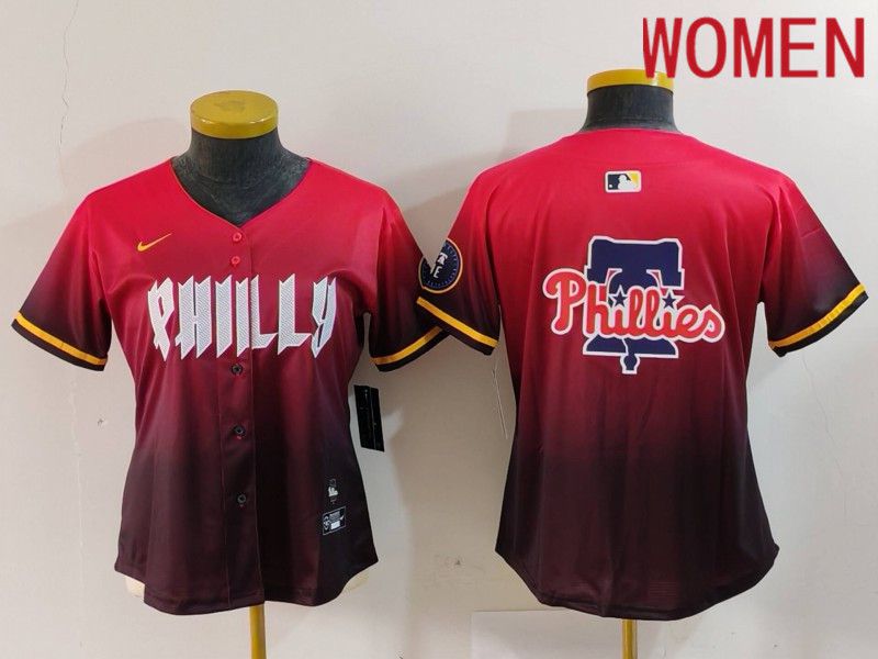 Women Philadelphia Phillies Blank Red City Edition 2024 Nike MLB Jersey style 5->women mlb jersey->Women Jersey